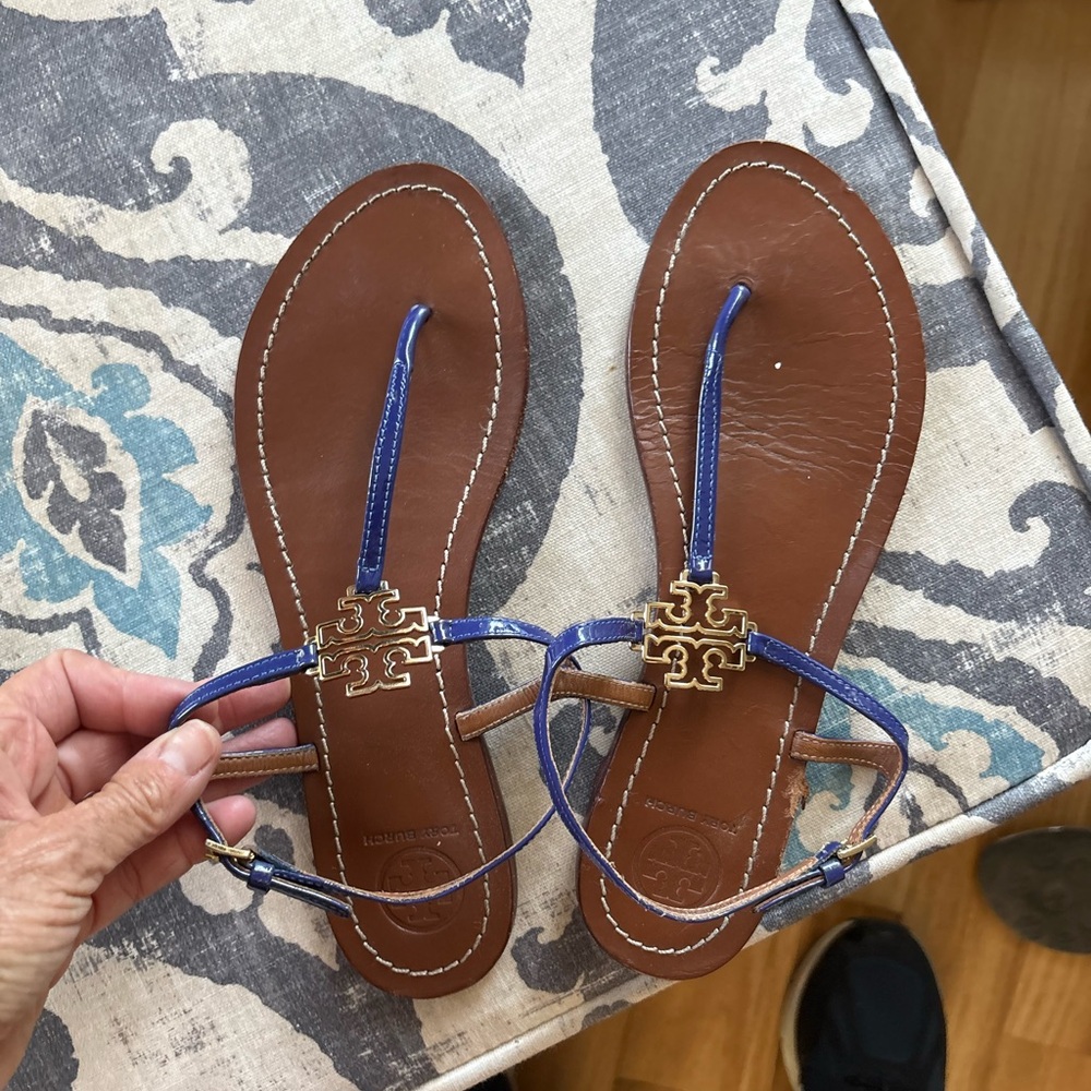 Tory Burch Blue and Brown Thong Sandals